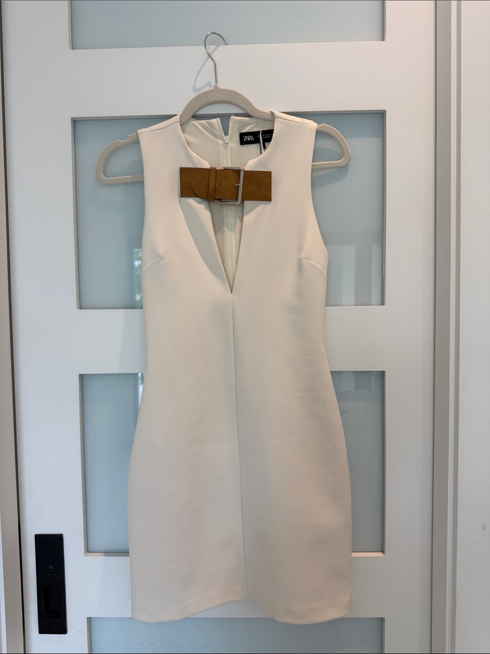 NWT Zara Cream Mini Dress with Tan Buckle Accent